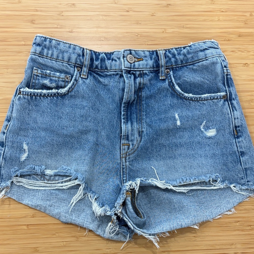 Zara Blue Distressed Jean Shorts